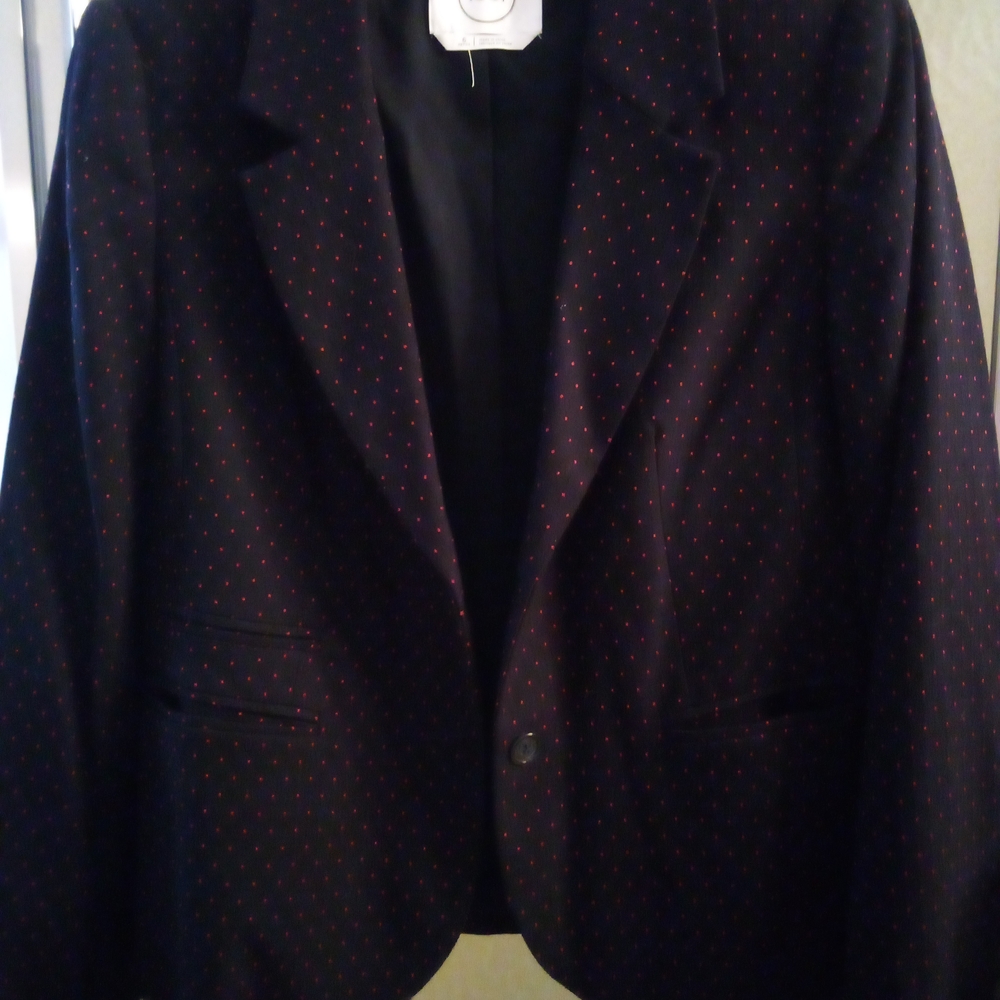 Navy Blazer with Red Polka Dots